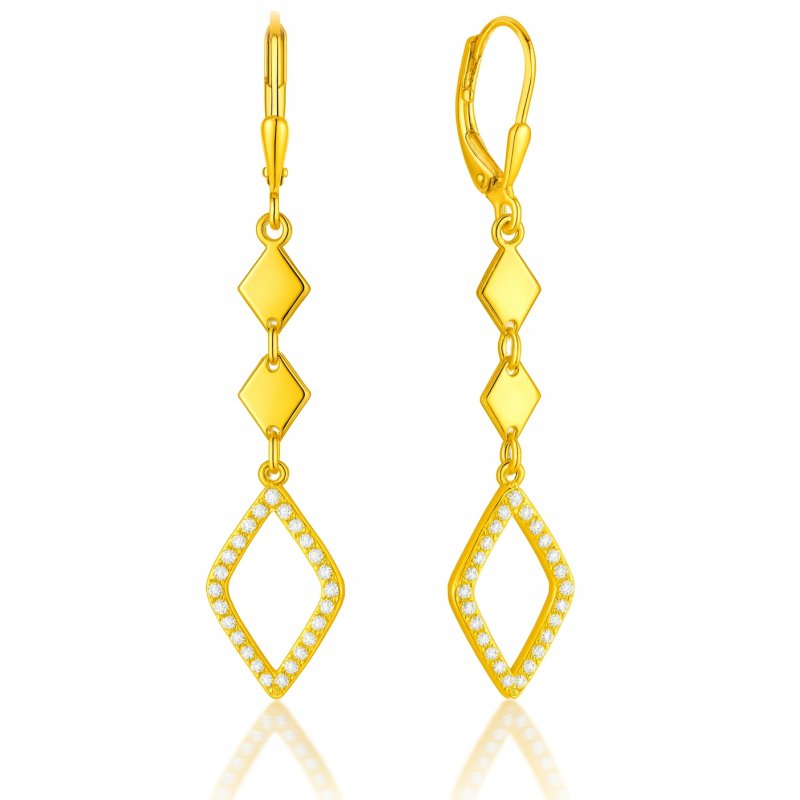 Kolczyki długie z cyrkoniami romby srebro pozłacane próba 925 angielskie