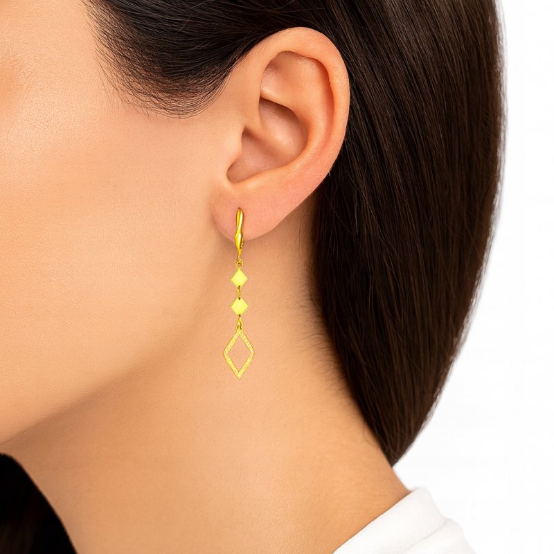 Kolczyki długie z cyrkoniami romby srebro pozłacane próba 925 angielskie