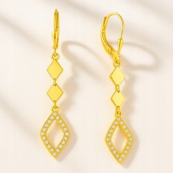 Kolczyki długie z cyrkoniami romby srebro pozłacane próba 925 angielskie