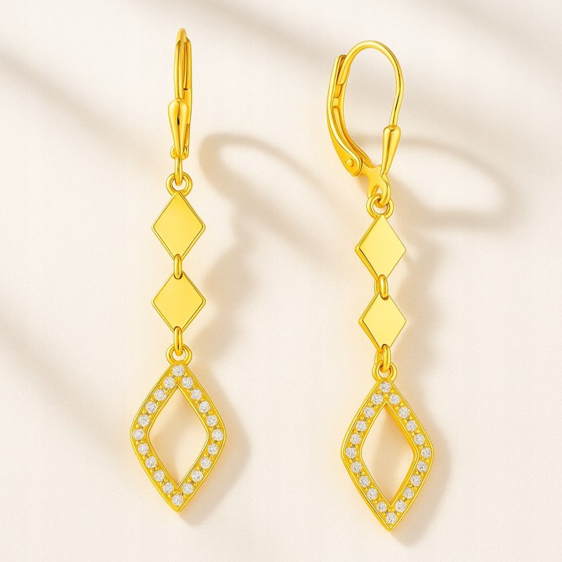 Kolczyki długie z cyrkoniami romby srebro pozłacane próba 925 angielskie