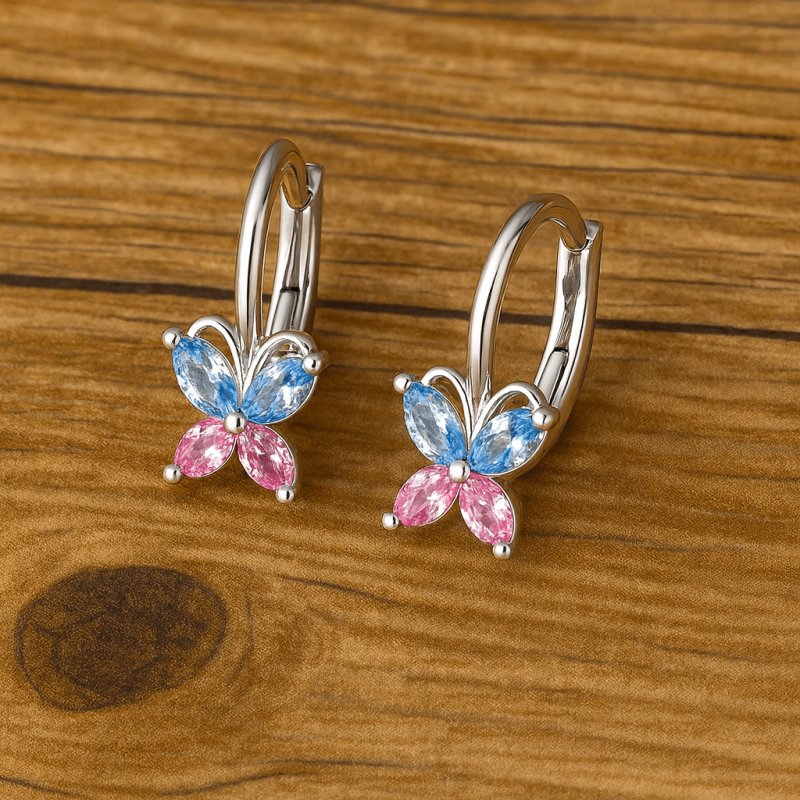 Kolczyki srebrne wiszące motylki dla dziewczynki