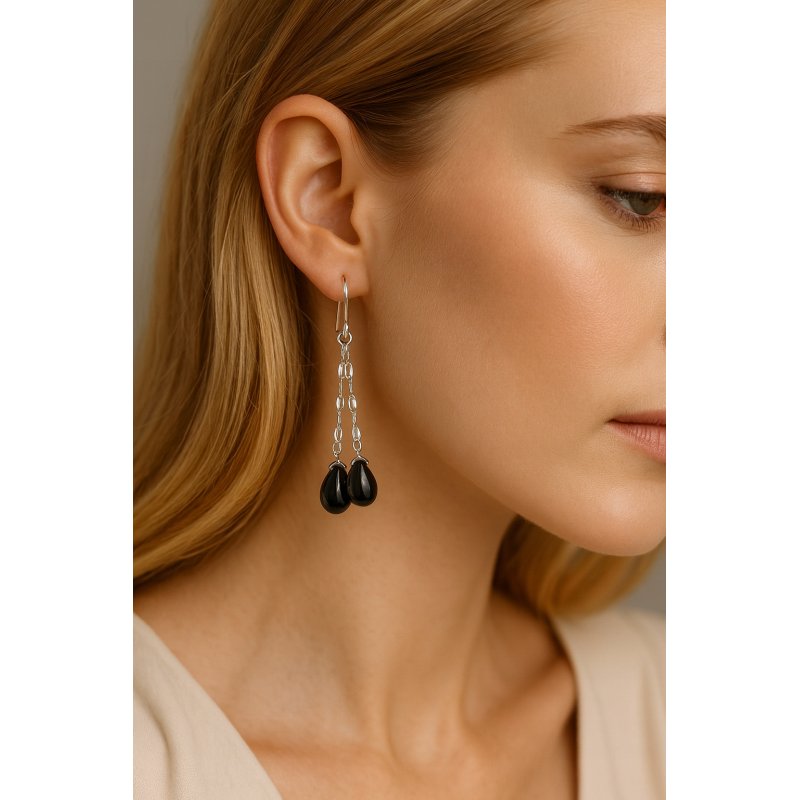 Srebrne kolczyki wiszące turmalin srebro próba 925