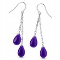 Srebrne kolczyki wiszące ametyst srebro próba 925