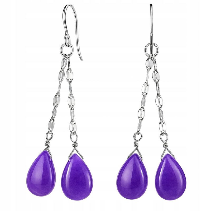 Srebrne kolczyki wiszące ametyst srebro próba 925