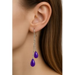 Srebrne kolczyki wiszące ametyst srebro próba 925