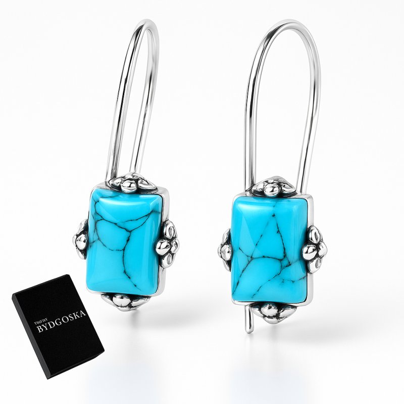 Kolczyki srebrne wiszące srebro z turkusem 925