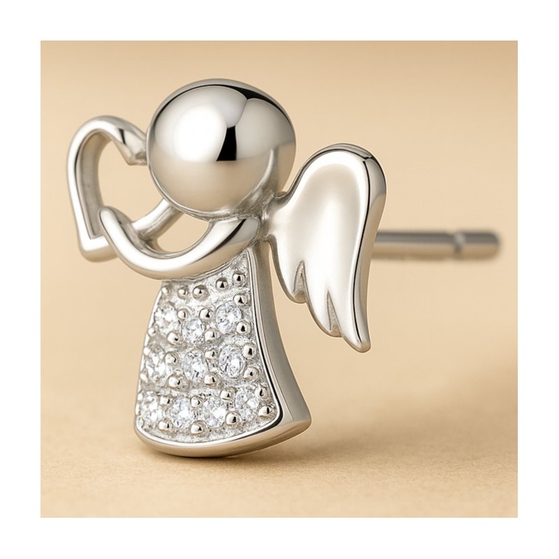 Srebrne kolczyki rodowane wkrętki sztyfty anioł serce próba 925