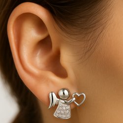 Srebrne kolczyki rodowane wkrętki sztyfty anioł serce próba 925