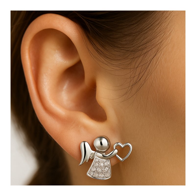 Srebrne kolczyki rodowane wkrętki sztyfty anioł serce próba 925