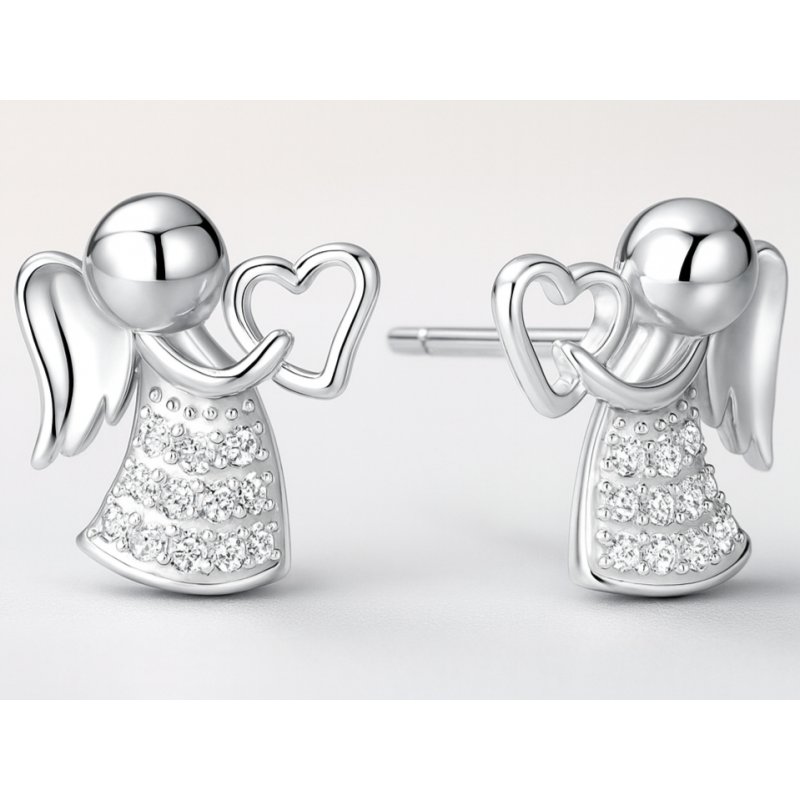 Srebrne kolczyki rodowane wkrętki sztyfty anioł serce próba 925