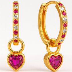 Kolczyki wiszące różowe serca kółka srebro pozłacane próba 925