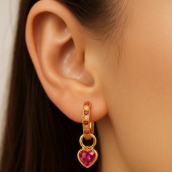 Kolczyki wiszące różowe serca kółka srebro pozłacane próba 925