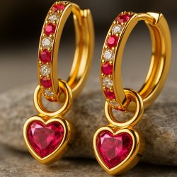 Kolczyki wiszące różowe serca kółka srebro pozłacane próba 925