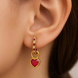 Kolczyki wiszące różowe serca kółka srebro pozłacane próba 925