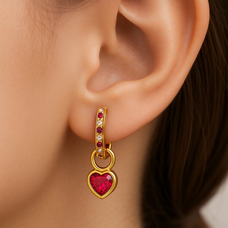 Kolczyki wiszące różowe serca kółka srebro pozłacane próba 925