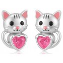 Srebrne kolczyki dla dziewczynki dzieci kotki sztyfty wkrętki srebro 925