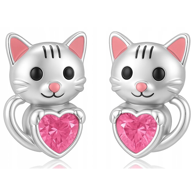 Srebrne kolczyki dla dziewczynki dzieci kotki sztyfty wkrętki srebro 925