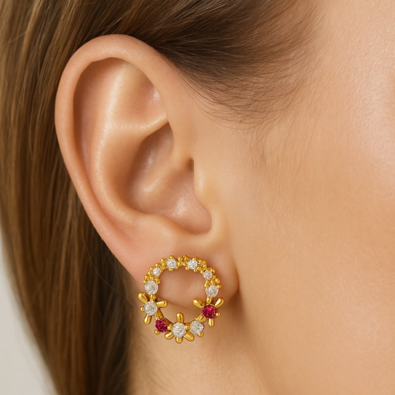 Kolczyki Srebrne Pozłacane z Cyrkoniami Sztyfty Wkrętki Kwiatki Srebro 925