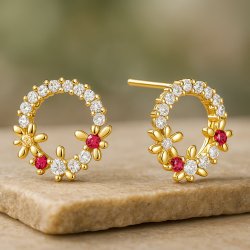 Kolczyki Srebrne Pozłacane z Cyrkoniami Sztyfty Wkrętki Kwiatki Srebro 925