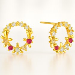 Kolczyki Srebrne Pozłacane z Cyrkoniami Sztyfty Wkrętki Kwiatki Srebro 925