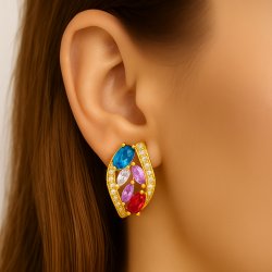 Kolczyki damskie angielskie kolorowe cyrkonie srebro pozłacane próba 925