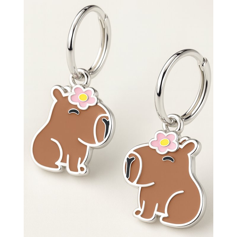 Srebrne kolczyki kółka kapibary dla dziewczynki dla dzieci srebro próba 925