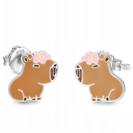 Srebrne kolczyki wkrętki kapibary dla dziewczynki dla dzieci srebro 925