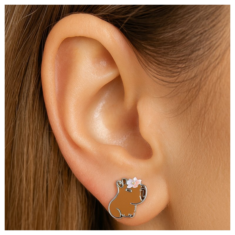 Srebrne kolczyki wkrętki kapibary dla dziewczynki dla dzieci srebro 925