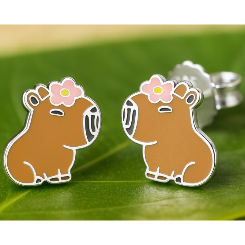 Srebrne kolczyki wkrętki kapibary dla dziewczynki dla dzieci srebro 925