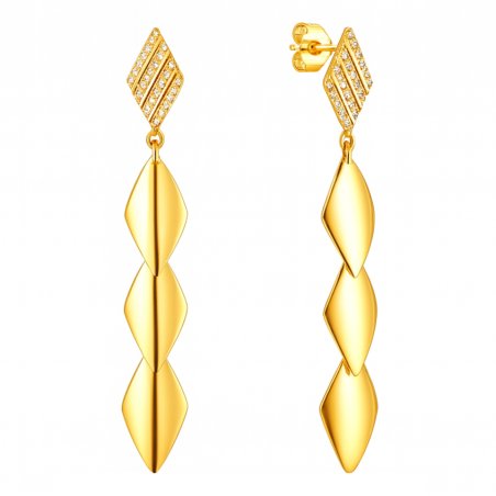 Długie kolczyki eleganckie z cyrkoniami sztyfty srebro pozłacane 925