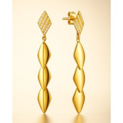 Długie kolczyki eleganckie z cyrkoniami sztyfty srebro pozłacane 925