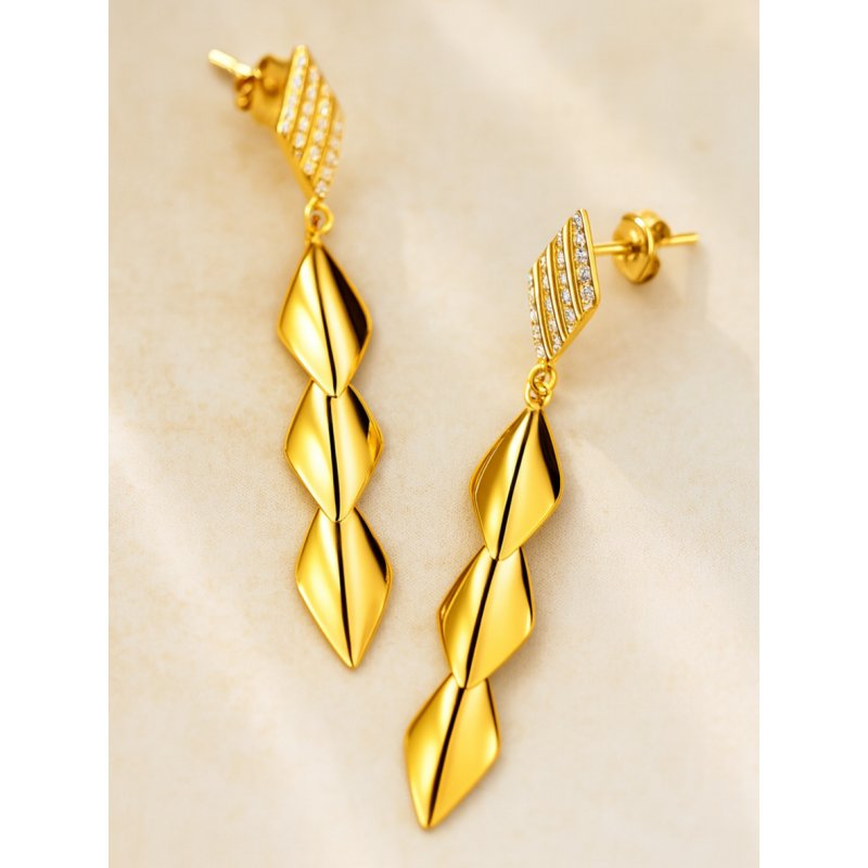 Długie kolczyki eleganckie z cyrkoniami sztyfty srebro pozłacane 925