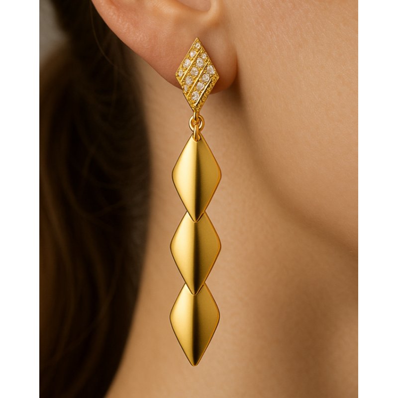 Długie kolczyki eleganckie z cyrkoniami sztyfty srebro pozłacane 925