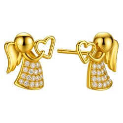 Srebrne kolczyki pozłacane wkrętki sztyfty anioł serce cyrkonie próba 925