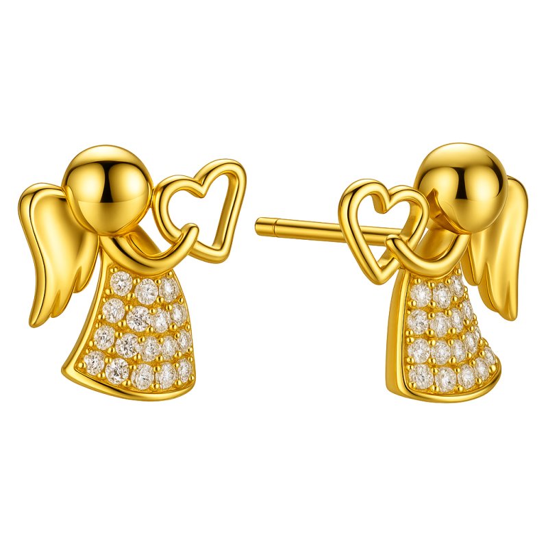 Srebrne kolczyki pozłacane wkrętki sztyfty anioł serce cyrkonie próba 925