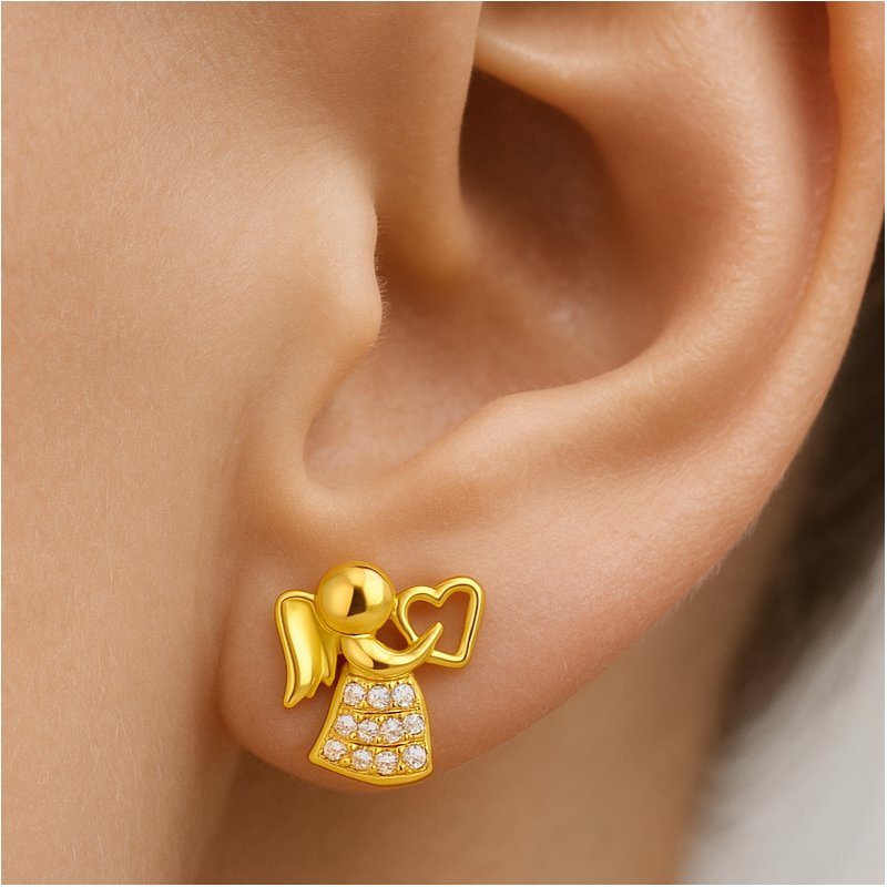 Srebrne kolczyki pozłacane wkrętki sztyfty anioł serce cyrkonie próba 925