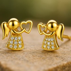 Srebrne kolczyki pozłacane wkrętki sztyfty anioł serce cyrkonie próba 925