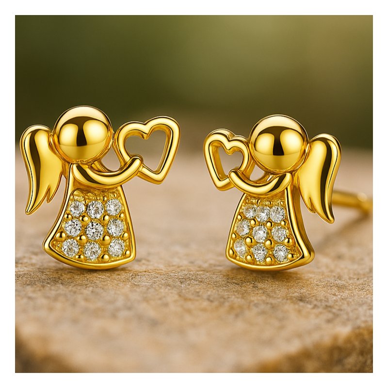 Srebrne kolczyki pozłacane wkrętki sztyfty anioł serce cyrkonie próba 925