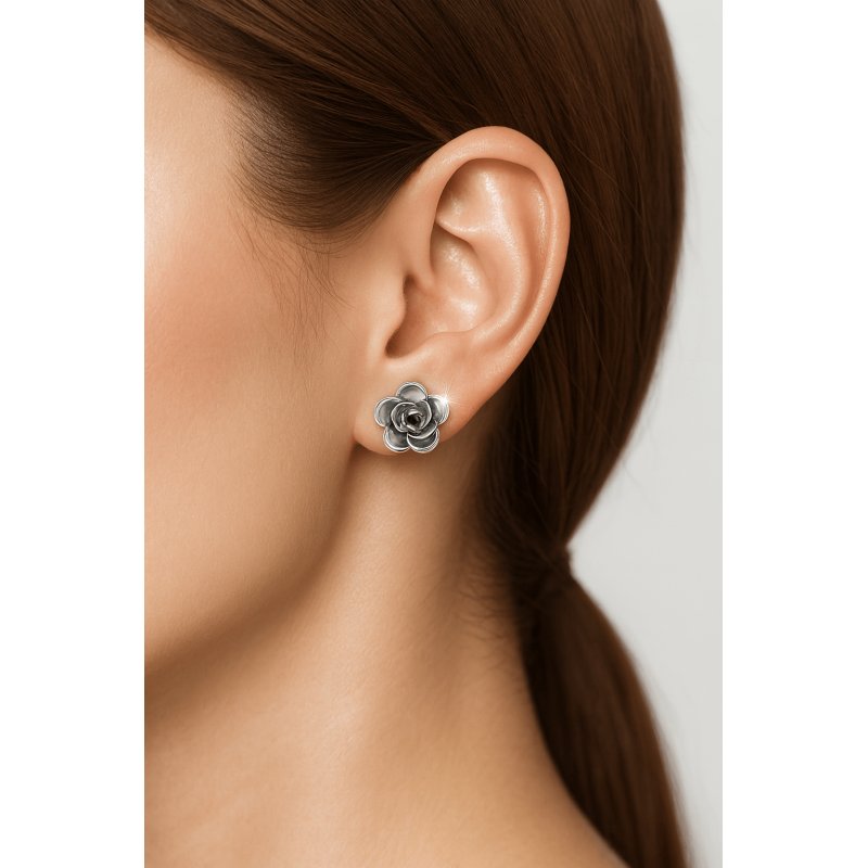 Kolczyki srebrne wkrętki kwiatki rodowane sztyfty czarne srebro oryginalne