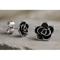 Kolczyki srebrne wkrętki kwiatki rodowane sztyfty czarne srebro oryginalne