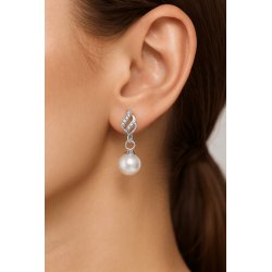Srebrne kolczyki rodowane perły wiszące srebro 925