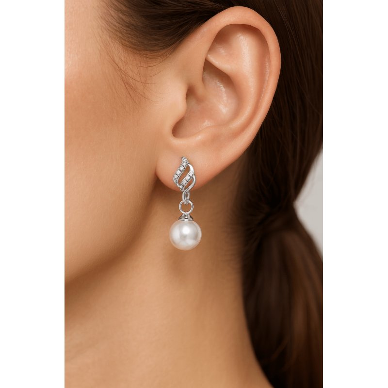 Srebrne kolczyki rodowane perły wiszące srebro 925