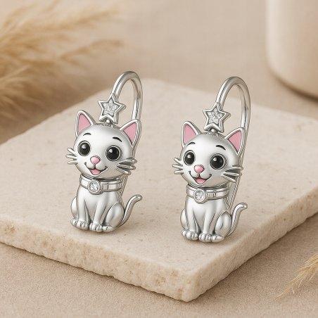 Srebrne kolczyki kotki dla dziewczynki dzień dziecka na komunię srebro 925