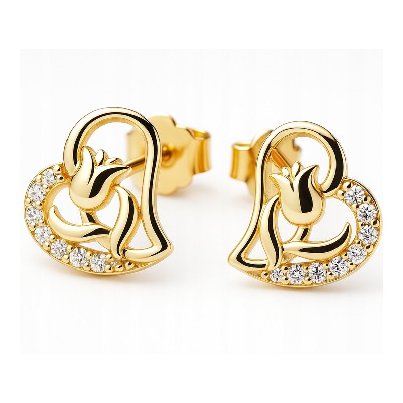 Srebrne kolczyki serca róże dla dziewczyny srebro pozłacane 925