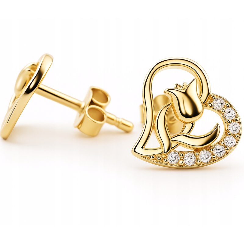 Srebrne kolczyki serca róże dla dziewczyny srebro pozłacane 925