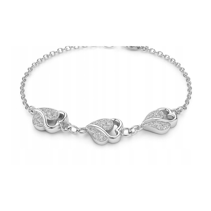 Bransoletka srebrna damska na rękę celebrytka serce serca rodowana srebro