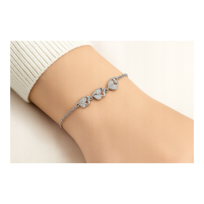 Bransoletka srebrna damska na rękę celebrytka serce serca rodowana srebro