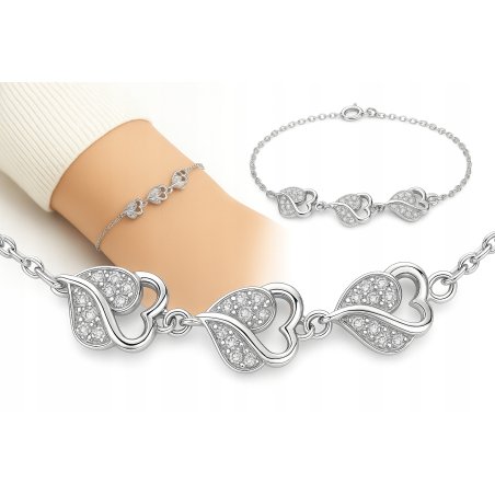 Bransoletka srebrna damska na rękę celebrytka serce serca rodowana srebro