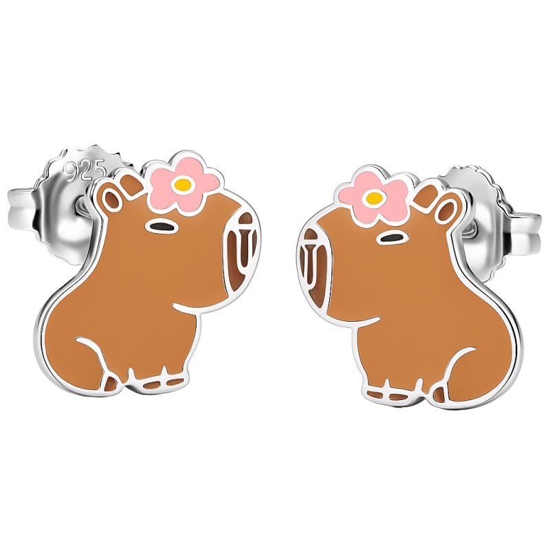 Srebrne kolczyki wkrętki kapibary dla dziewczynki dla dzieci srebro 925