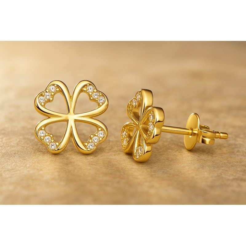 Kolczyki srebrne wkrętki koniczynki kolczyki sztyfty srebro 925 pozłacane